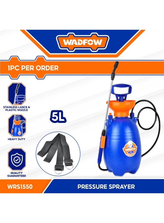 WADFOW 5L Manual Pressure Pump Garden Sprayer WRS1550 – Portable Lawn & Plant Water Sprayer with Stainless Steel Lance, Safety Valve, Adjustable Nozzle & Shoulder Strap for Gardening, Pest Control, Fertilizing & Cleaning - Image 3