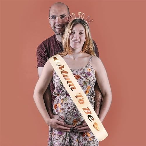 TOYXE Mom to Be Sash with Headband Rose Gold Golden - Image 2