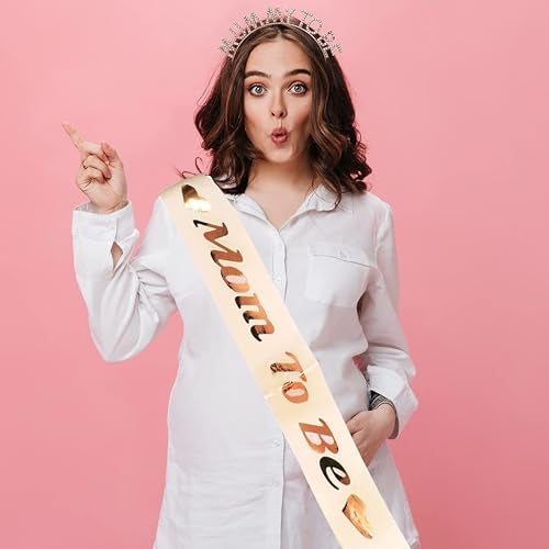 TOYXE Mom to Be Sash with Headband Rose Gold Golden - Image 3