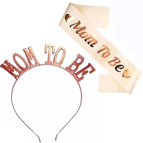 TOYXE Mom to Be Sash with Headband Rose Gold Golden - Image 1