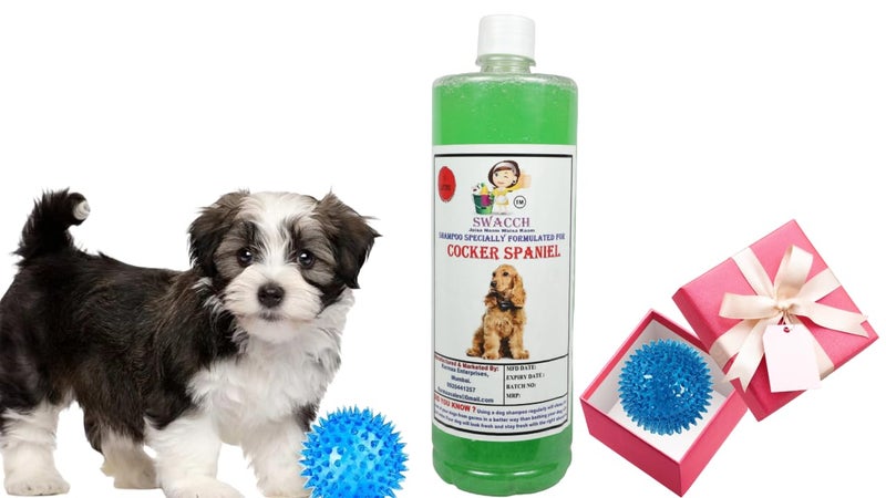 swacch Shampoo | Puppy Safe Shampoo | PH Balanced | Ditch to Itch for Cocker Spaniel Dog Shampoo 1 Litre (Neem Alovera) + Spike Ball Chew Toy Combo Pack - Image 1