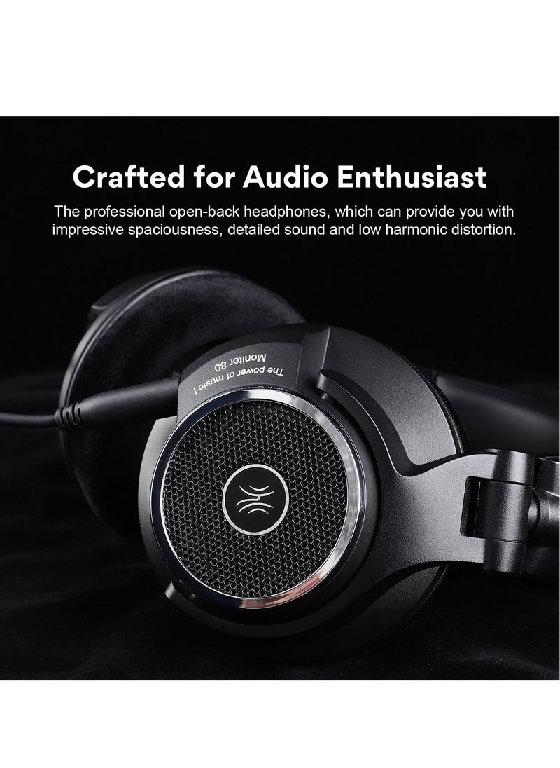 Monitor 80 Over-Ear Open Studio DJ Headset with 3.5 mm and 6.35 mm Cable for Mixing Mastering Gaming