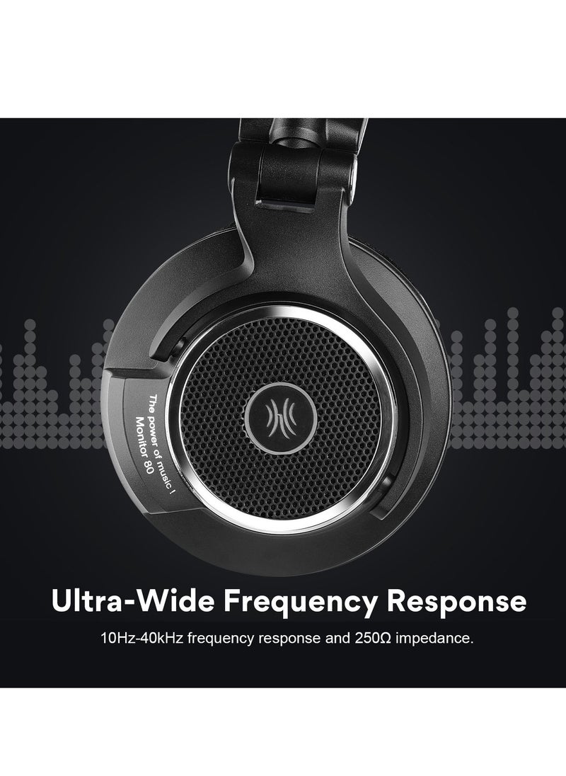 Monitor 80 Over-Ear Open Studio DJ Headset with 3.5 mm and 6.35 mm Cable for Mixing Mastering Gaming