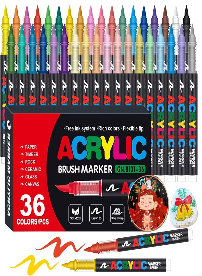 Amamao Acrylic Paint Markers, Soft Brush Tip Pens and Markers, Acrylic Paint Pens for Wood, Stone, Canvas, Glass, Fabric, Egg, Rock Painting and DIY Crafts Art Supplies (36) - Image 1