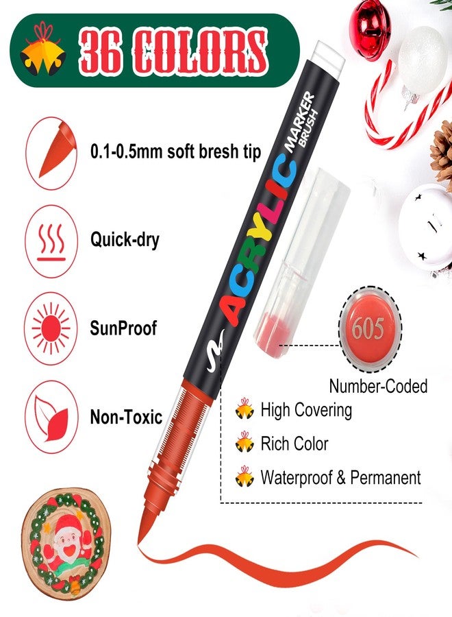 Amamao Acrylic Paint Markers, Soft Brush Tip Pens and Markers, Acrylic Paint Pens for Wood, Stone, Canvas, Glass, Fabric, Egg, Rock Painting and DIY Crafts Art Supplies (36) - Image 3