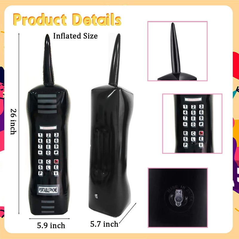 Xilanhhaa 5 Pieces Inflatable Radio Boombox Inflatable Mobile Phone,Retro Mobile Phone for 80's 90's Party Decorations,Hip Hop Costume,Birthday Theme Party Photo - Image 3