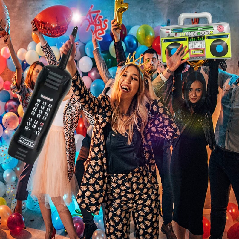 Xilanhhaa 5 Pieces Inflatable Radio Boombox Inflatable Mobile Phone,Retro Mobile Phone for 80's 90's Party Decorations,Hip Hop Costume,Birthday Theme Party Photo - Image 5