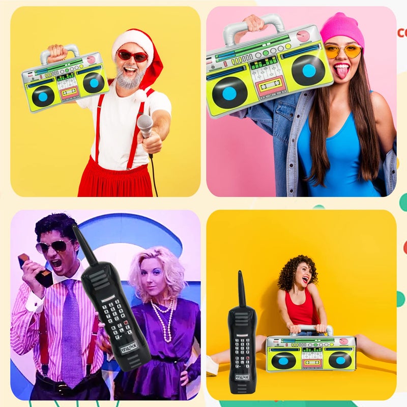 Xilanhhaa 5 Pieces Inflatable Radio Boombox Inflatable Mobile Phone,Retro Mobile Phone for 80's 90's Party Decorations,Hip Hop Costume,Birthday Theme Party Photo - Image 4