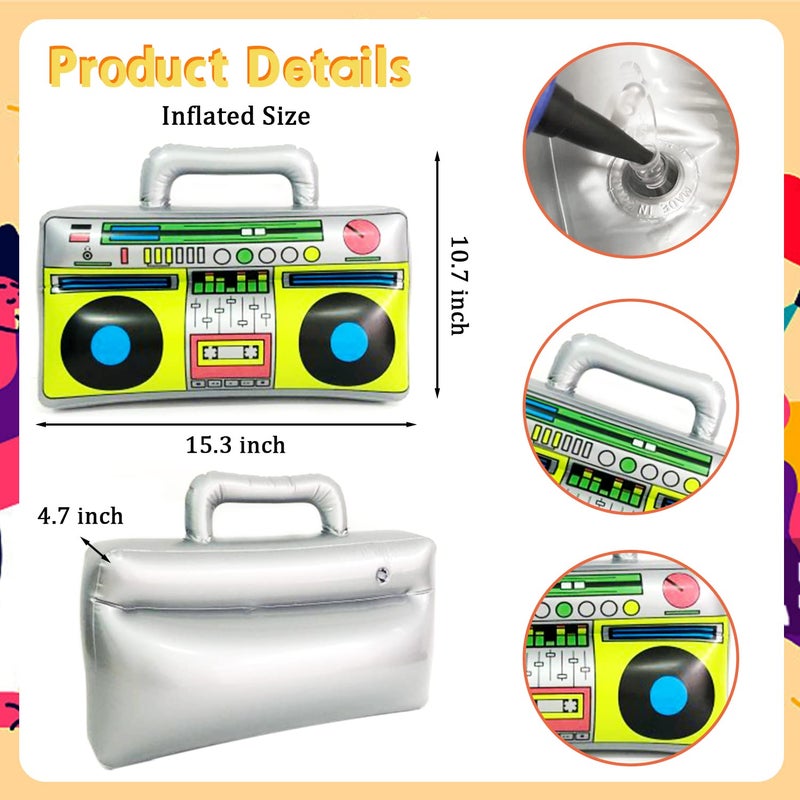 Xilanhhaa 5 Pieces Inflatable Radio Boombox Inflatable Mobile Phone,Retro Mobile Phone for 80's 90's Party Decorations,Hip Hop Costume,Birthday Theme Party Photo - Image 2