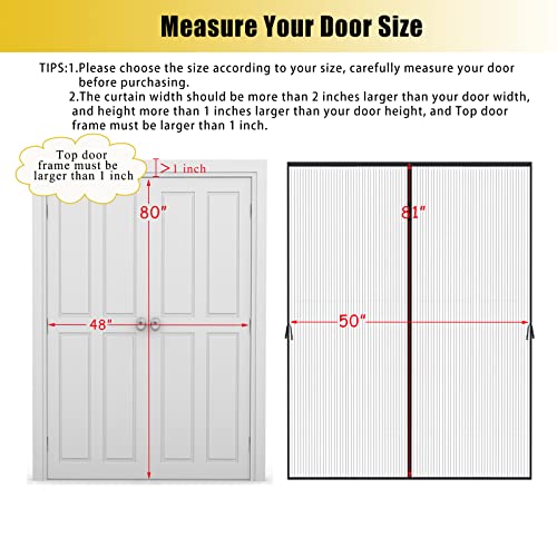 Elytsemoh Magnetic Screen Door - Fit 48x80inch, Size 50x81inch, Keeps Bugs & Mosquito Out - Magnet for Interior/Outdoor Doors, Black - Image 2