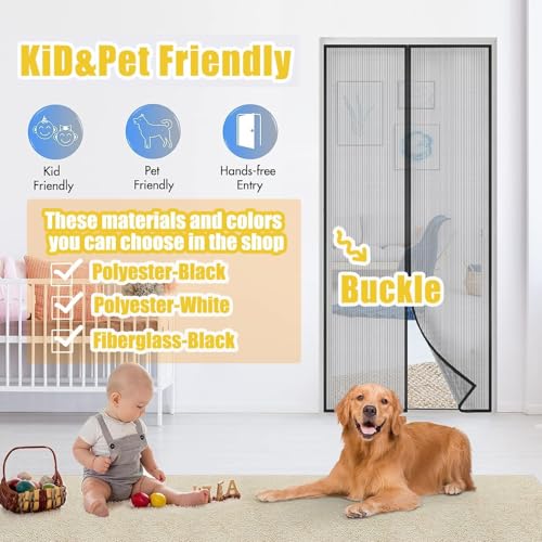 Elytsemoh Magnetic Screen Door - Fit 48x80inch, Size 50x81inch, Keeps Bugs & Mosquito Out - Magnet for Interior/Outdoor Doors, Black - Image 3