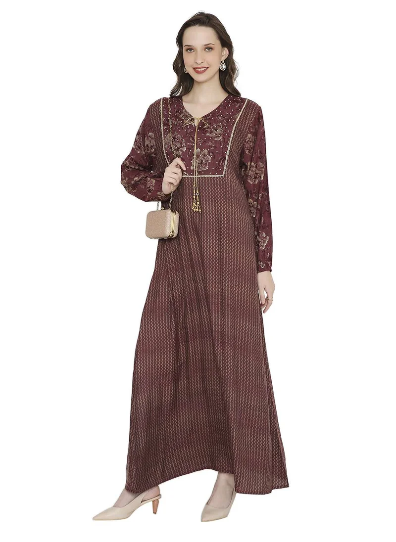 HANA & SARA STYLISH STONE WORK WITH FRONT NECK TIE LONG ELEGANT ARABIC KAFTAN JALABIYA DRESS