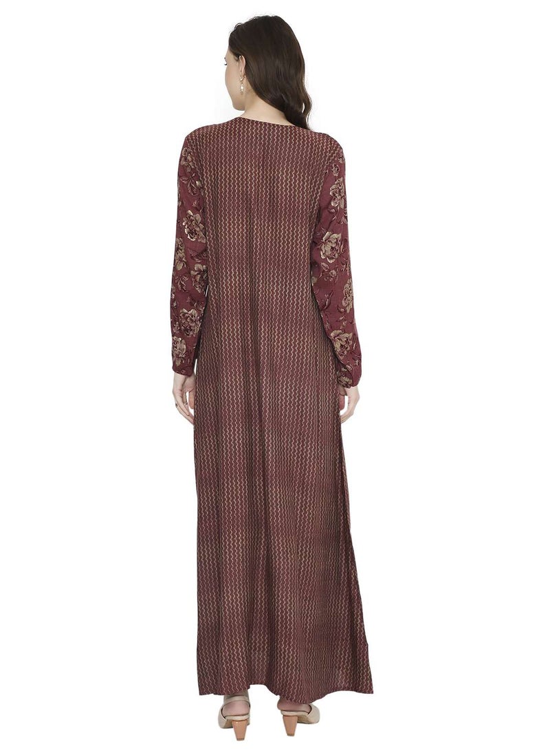 HANA & SARA STYLISH STONE WORK WITH FRONT NECK TIE LONG ELEGANT ARABIC KAFTAN JALABIYA DRESS  - Image 2