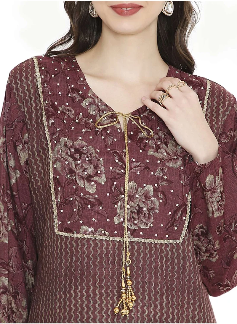 HANA & SARA STYLISH STONE WORK WITH FRONT NECK TIE LONG ELEGANT ARABIC KAFTAN JALABIYA DRESS