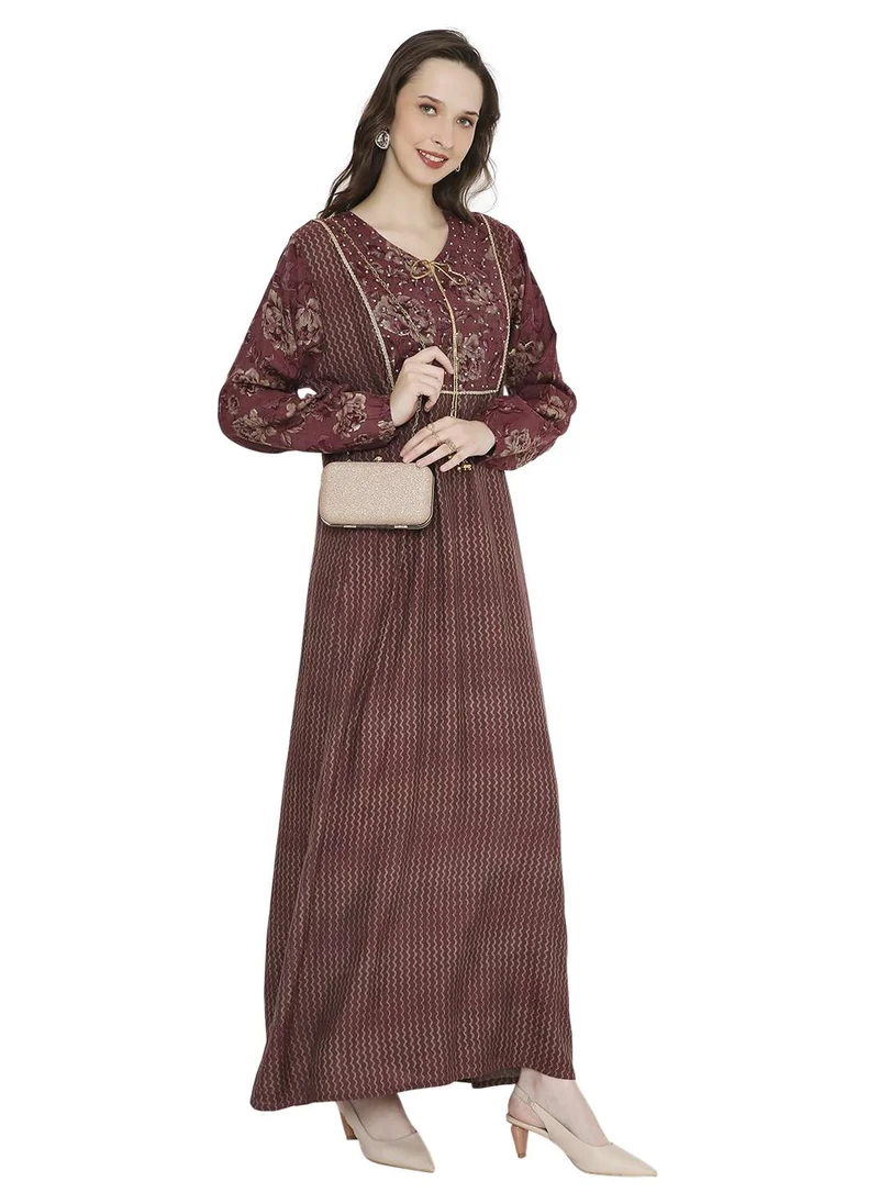 HANA & SARA STYLISH STONE WORK WITH FRONT NECK TIE LONG ELEGANT ARABIC KAFTAN JALABIYA DRESS