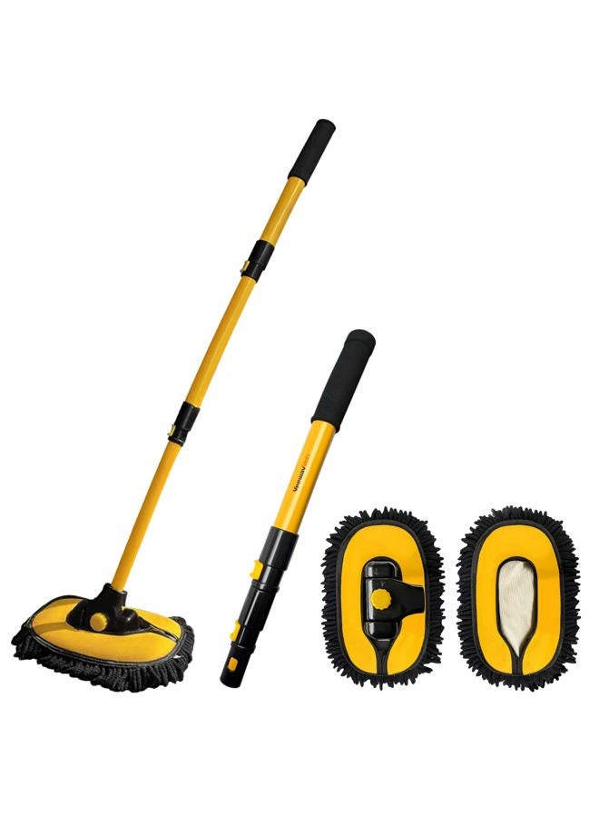 YeewayVeh Car Wash Brush with Long Handle, Microfiber Car Wash Mop with Replaceable Chenille Brush Head, Soft Cleaning Brush with 15° Curved Extension Pole Car Wash Kit for RV Truck Camper, YELLOW - Image 1
