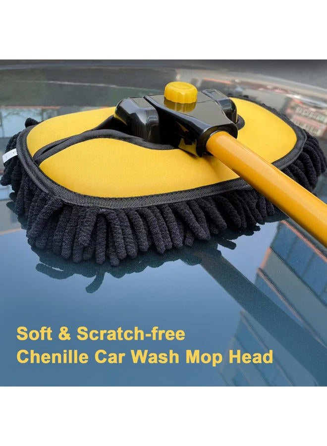 YeewayVeh Car Wash Brush with Long Handle, Microfiber Car Wash Mop with Replaceable Chenille Brush Head, Soft Cleaning Brush with 15° Curved Extension Pole Car Wash Kit for RV Truck Camper, YELLOW - Image 2