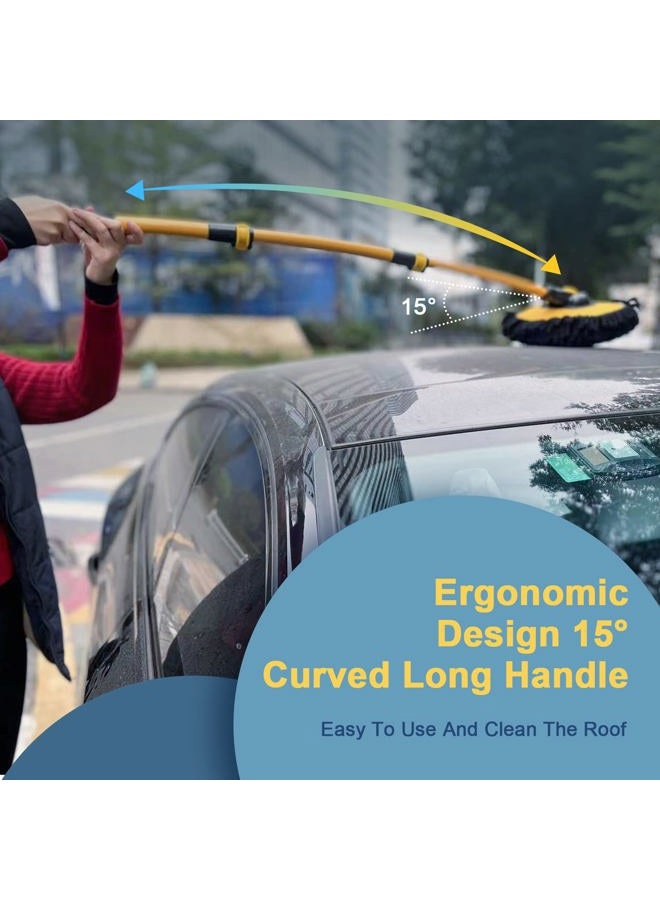 YeewayVeh Car Wash Brush with Long Handle, Microfiber Car Wash Mop with Replaceable Chenille Brush Head, Soft Cleaning Brush with 15° Curved Extension Pole Car Wash Kit for RV Truck Camper, YELLOW - Image 4