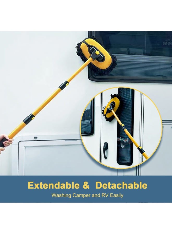 YeewayVeh Car Wash Brush with Long Handle, Microfiber Car Wash Mop with Replaceable Chenille Brush Head, Soft Cleaning Brush with 15° Curved Extension Pole Car Wash Kit for RV Truck Camper, YELLOW - Image 3