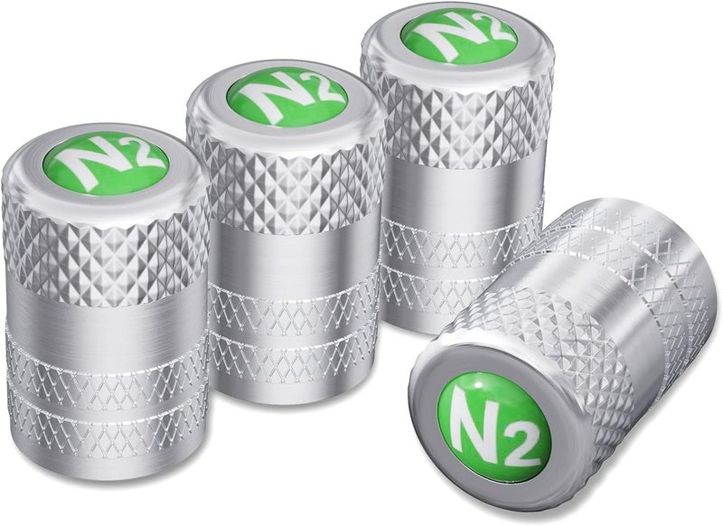 CKAuto 4 Pcs Aluminum Tire Valve Stem Caps with N2 Nitrogen Logo, Universal Stem Covers for Cars, SUVs, Bike and Bicycle, Trucks, Motorcycles | TPMS Safe | Corrosion Resistant | Dust Proof, Silver - Image 1