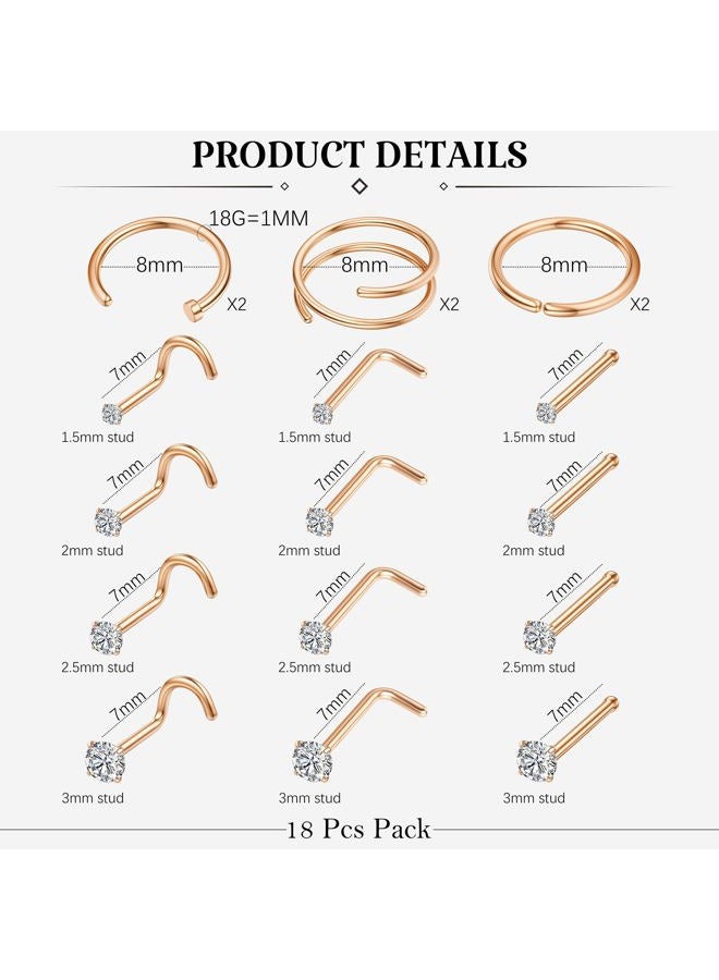 LOYALLOOK 18Pcs Nose Rings Studs - 316L Surgical Steel 14K Gold Plated Nose Studs Double Hoop Nose Ring for Women Men 18G/20G Nose Rings Stud Hypoallergenic Nose/Body Piercing Jewelry 1.5mm 2mm 2.5mm - Image 4