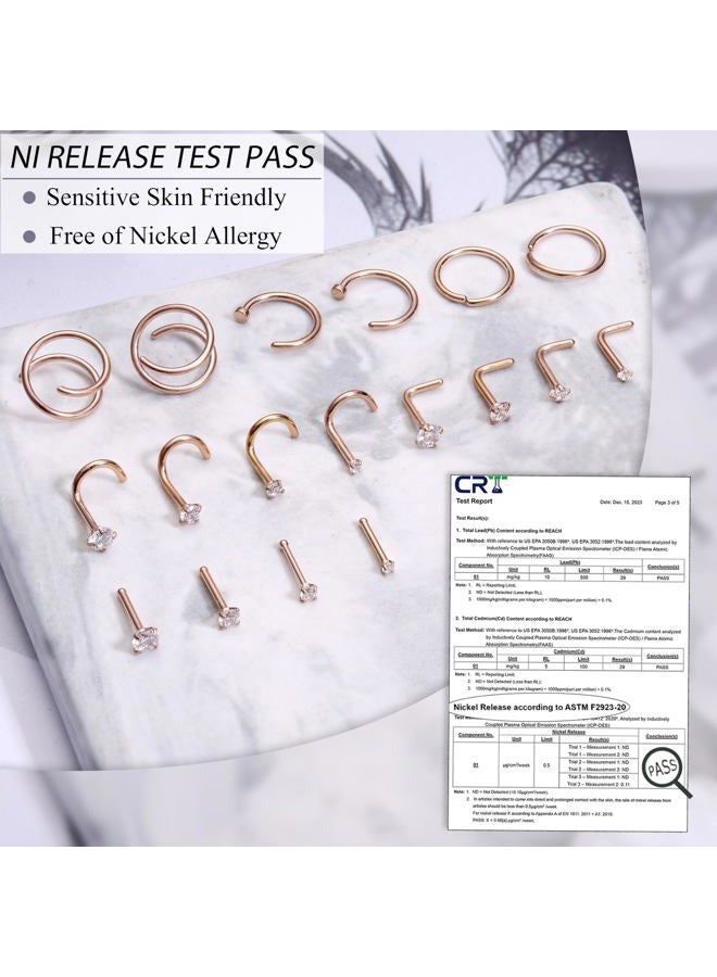 LOYALLOOK 18Pcs Nose Rings Studs - 316L Surgical Steel 14K Gold Plated Nose Studs Double Hoop Nose Ring for Women Men 18G/20G Nose Rings Stud Hypoallergenic Nose/Body Piercing Jewelry 1.5mm 2mm 2.5mm - Image 5