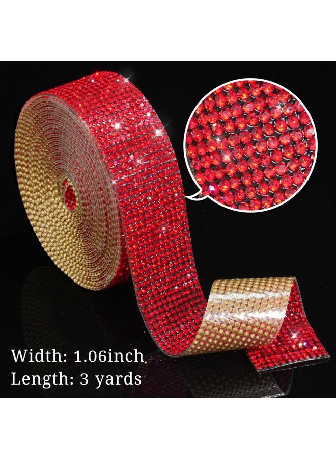 Locacrystal Bling Crystal Rhinestone Ribbon Self-Adhesive Iron-on DIY Glitter Diamond Stickers for Crafts Cars Clothing Decoration(1.06inch 3Yards Red) - Image 3