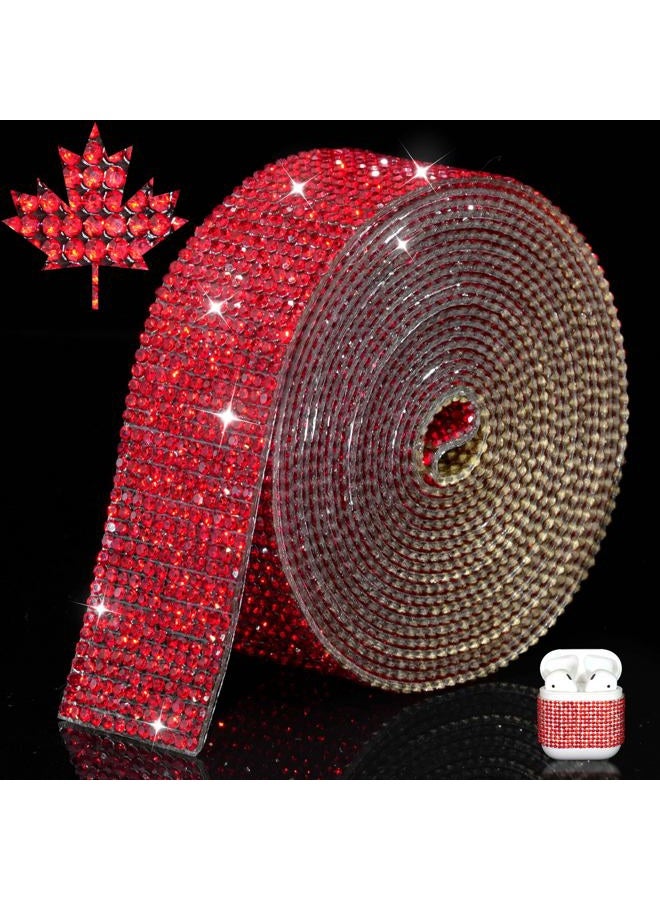 Locacrystal Bling Crystal Rhinestone Ribbon Self-Adhesive Iron-on DIY Glitter Diamond Stickers for Crafts Cars Clothing Decoration(1.06inch 3Yards Red) - Image 1