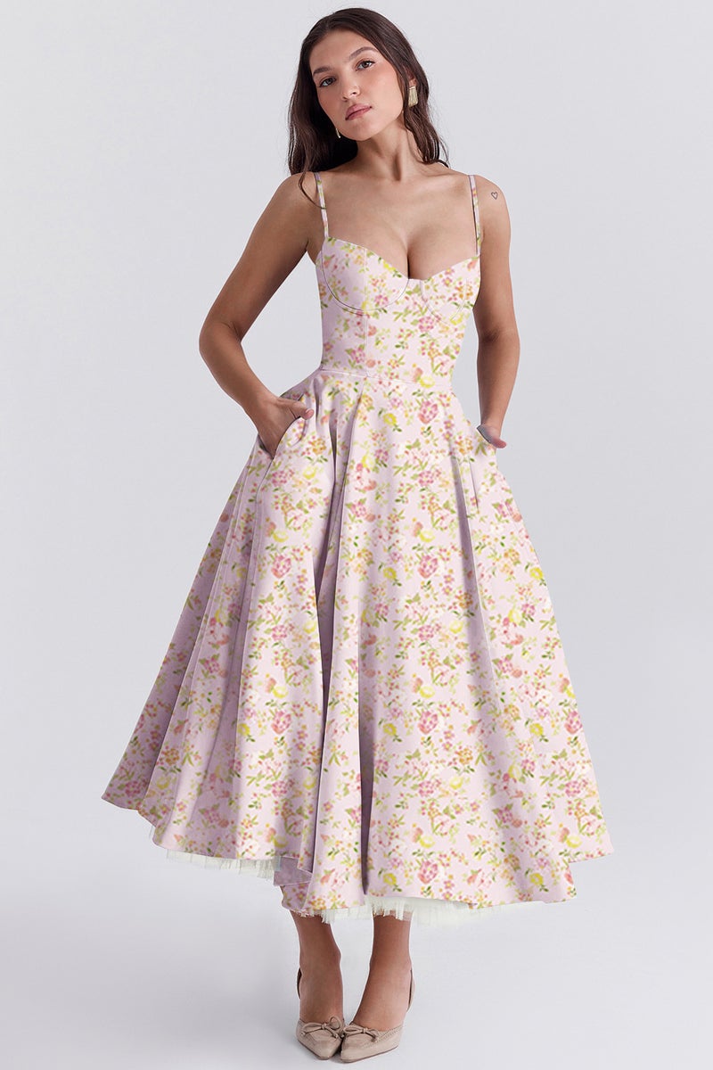 Hot selling womens super good-looking classical French mesh four seasons sexy princess condole dress pink print - Image 1