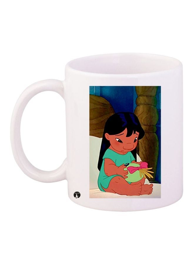 Cartoon Printed Coffee Mug White/Brown/Blue 11ounce