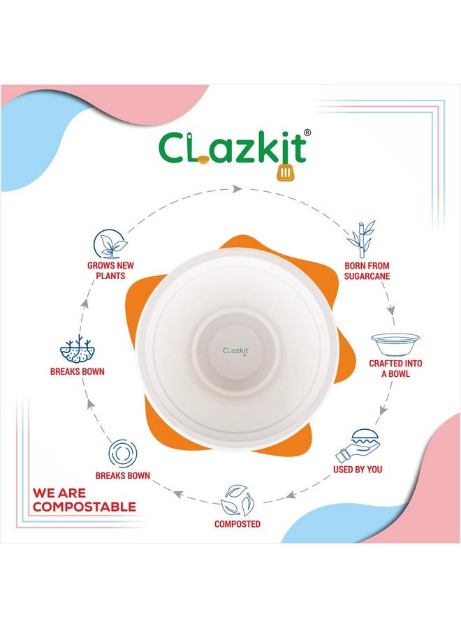Clazkit 180 Ml, 50-Pack Round Compostable Bagasse Bowls | Disposable Eco-Friendly Biodegradable Dinner | Party, Wedding, Event - Image 3