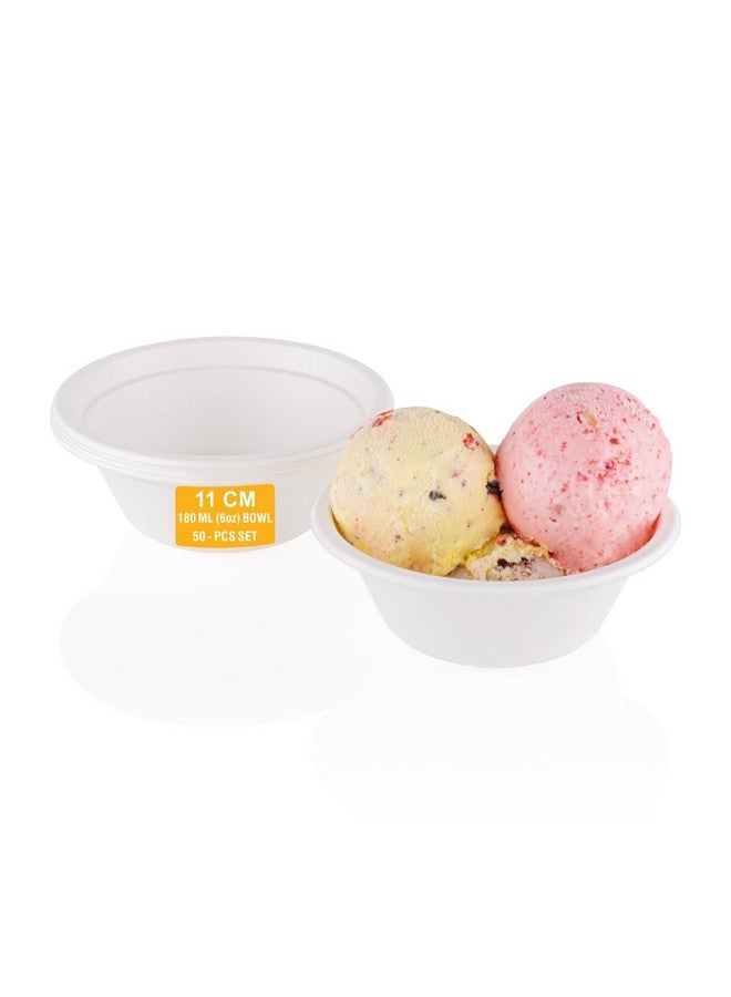 Clazkit 180 Ml, 50-Pack Round Compostable Bagasse Bowls | Disposable Eco-Friendly Biodegradable Dinner | Party, Wedding, Event - Image 1