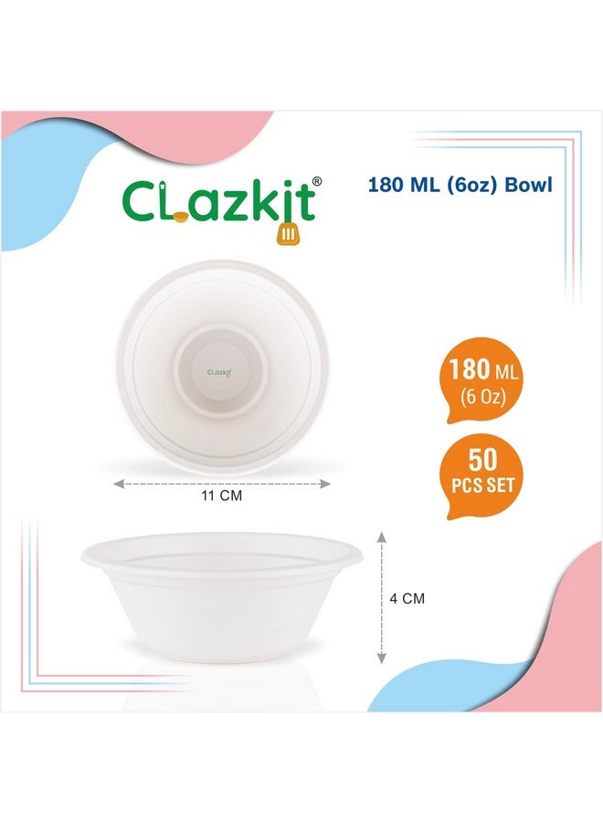 Clazkit 180 Ml, 50-Pack Round Compostable Bagasse Bowls | Disposable Eco-Friendly Biodegradable Dinner | Party, Wedding, Event - Image 2