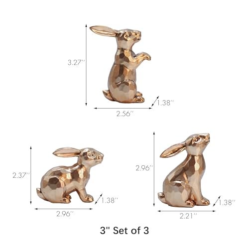 JORAE Gold Bunny Statues Easter Rabbit Figurines Set of 3 Vintage Rabbit Statues Animal Home Décor Office Table Ornament, Champagne Gold, 3" H, Polyresin - Image 3