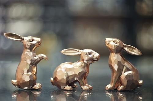 JORAE Gold Bunny Statues Easter Rabbit Figurines Set of 3 Vintage Rabbit Statues Animal Home Décor Office Table Ornament, Champagne Gold, 3" H, Polyresin - Image 4