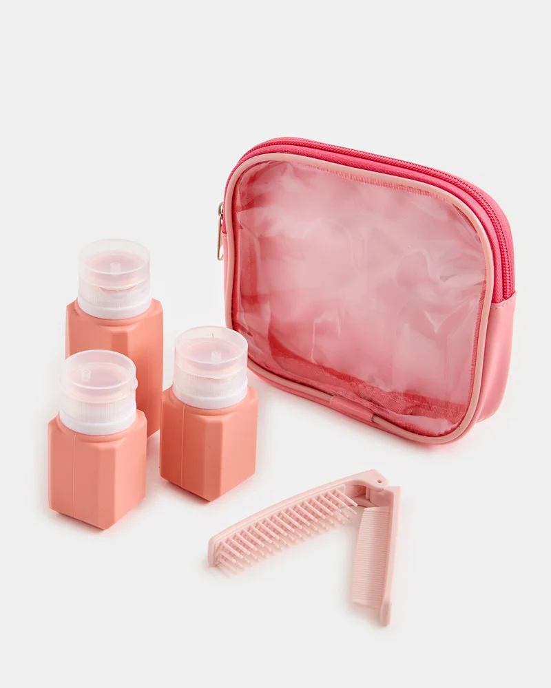 REDTAG Pink Travel Bottle Set With Bag (5 Piece)