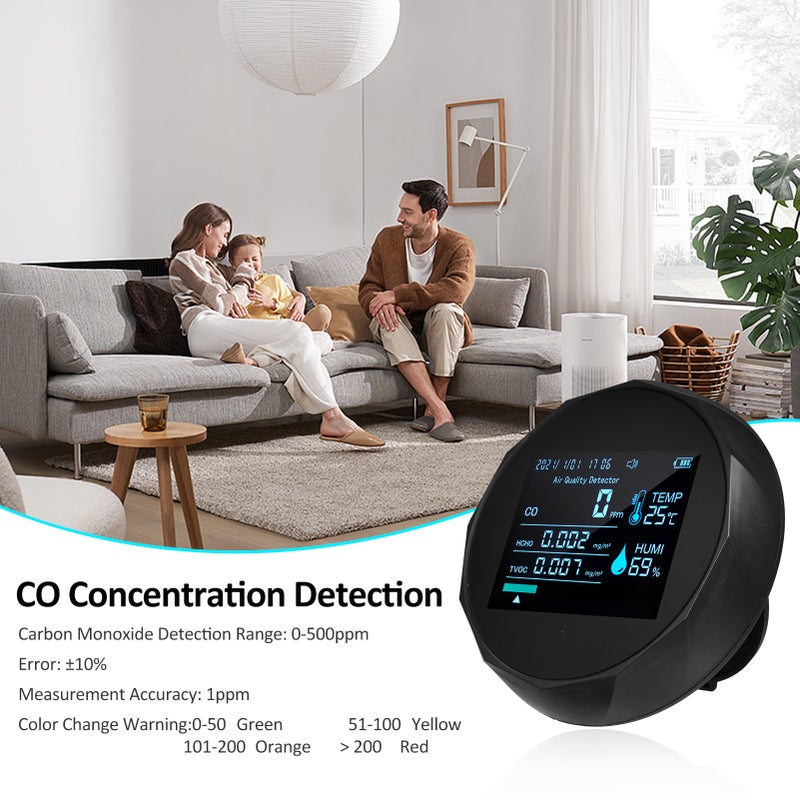 2CO16TB 6 In 1 Multifunctional Air Quality Monitor, Portable Formaldehyde Detector Professional Air Quality Tester for Indoor Spaces - Date Time, CO, TVOC, HCHO, Humidity & Temperature Analyzer, for - Image 5