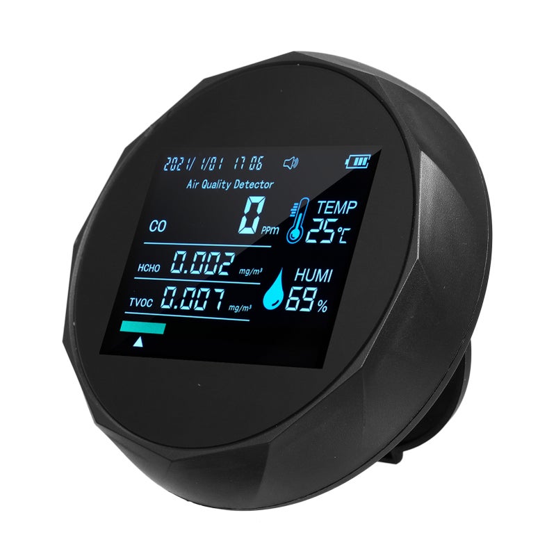 2CO16TB 6 In 1 Multifunctional Air Quality Monitor, Portable Formaldehyde Detector Professional Air Quality Tester for Indoor Spaces - Date Time, CO, TVOC, HCHO, Humidity & Temperature Analyzer, for - Image 1