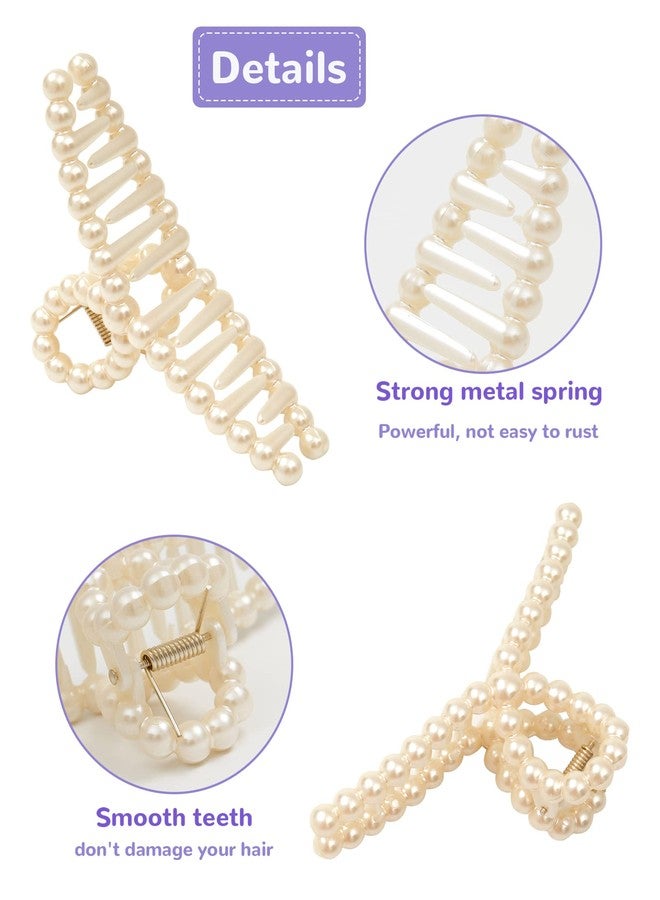 Olldag 6 PACK Large White Pearl Hair Claws, Strong Hold Non-Slip Jaw Barrettes for Thick Hair, Wedding Styling Gift Accessories for Women and Girls - Image 3