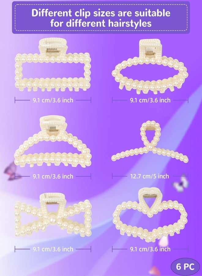 Olldag 6 PACK Large White Pearl Hair Claws, Strong Hold Non-Slip Jaw Barrettes for Thick Hair, Wedding Styling Gift Accessories for Women and Girls - Image 4