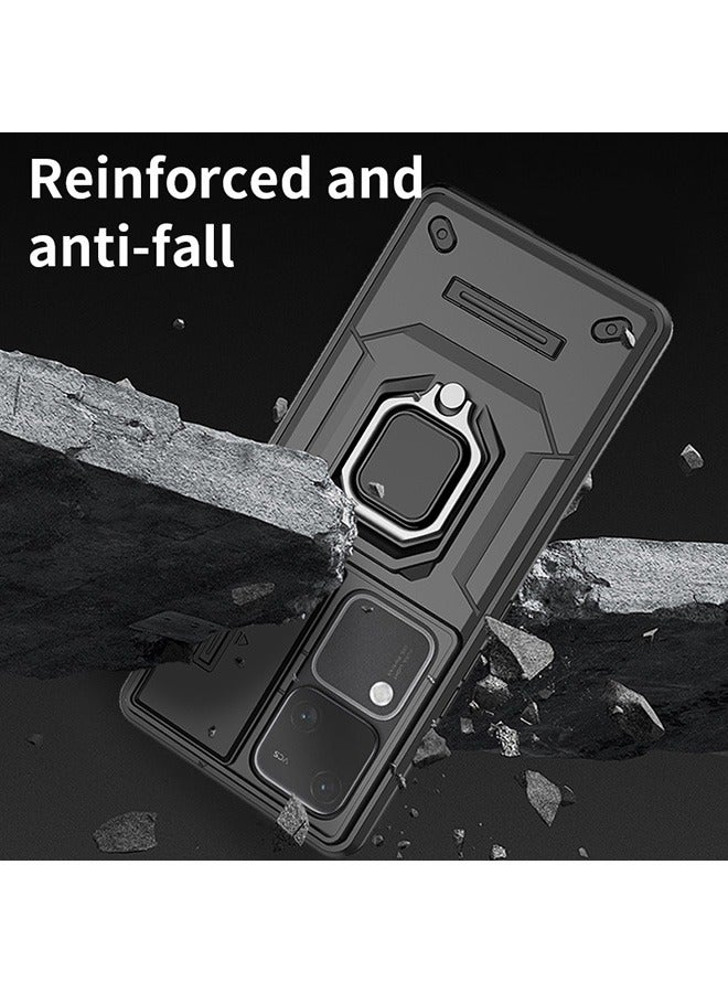 Vivo V30 5G الهاتف المحمول حالة ، صدمة برهان الهاتف المحمول حالة ، حماية ضد السقوط ، المدمج في انزلاق الكاميرا المضادة للخدش غطاء العدسة ، والتكامل 360 درجة دوار قوس دائري ، أسود - Image 5