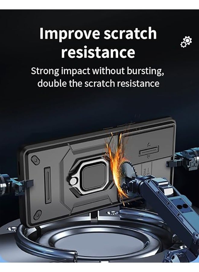 Vivo V30 5G الهاتف المحمول حالة ، صدمة برهان الهاتف المحمول حالة ، حماية ضد السقوط ، المدمج في انزلاق الكاميرا المضادة للخدش غطاء العدسة ، والتكامل 360 درجة دوار قوس دائري ، أسود - Image 4