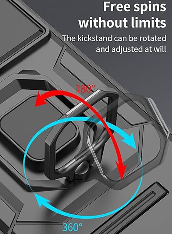 Vivo V30 5G الهاتف المحمول حالة ، صدمة برهان الهاتف المحمول حالة ، حماية ضد السقوط ، المدمج في انزلاق الكاميرا المضادة للخدش غطاء العدسة ، والتكامل 360 درجة دوار قوس دائري ، أسود - Image 2