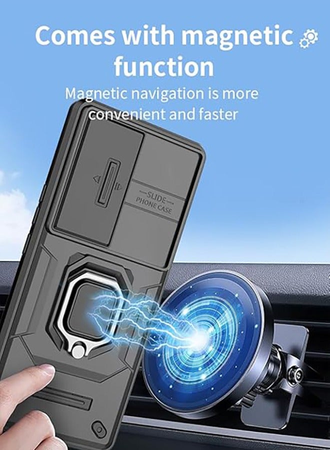 Vivo V30 5G الهاتف المحمول حالة ، صدمة برهان الهاتف المحمول حالة ، حماية ضد السقوط ، المدمج في انزلاق الكاميرا المضادة للخدش غطاء العدسة ، والتكامل 360 درجة دوار قوس دائري ، أسود - Image 3