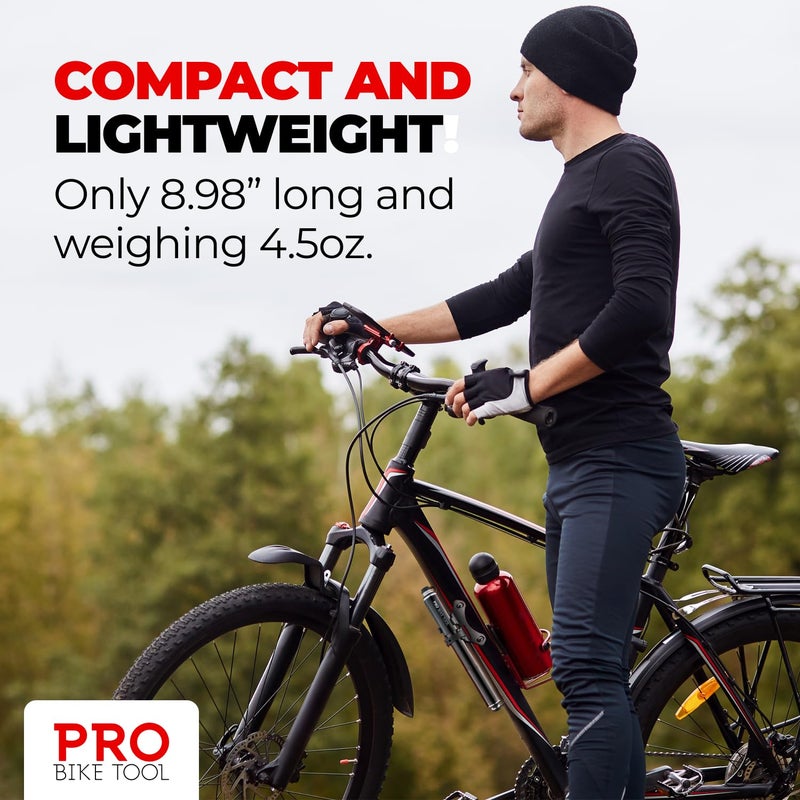 PRO BIKE TOOL Bike Pump with Gauge - Hand Pump for Accurate Bicycle Tire Inflation - Fits Presta and Schrader - High Pressure 100 PSI for Road, Mountain Bikes - Includes Mount Kit - 9"x3"x1", Black - Image 4