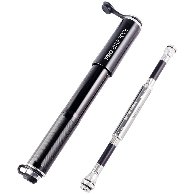 PRO BIKE TOOL Bike Pump with Gauge - Hand Pump for Accurate Bicycle Tire Inflation - Fits Presta and Schrader - High Pressure 100 PSI for Road, Mountain Bikes - Includes Mount Kit - 9"x3"x1", Black - Image 1
