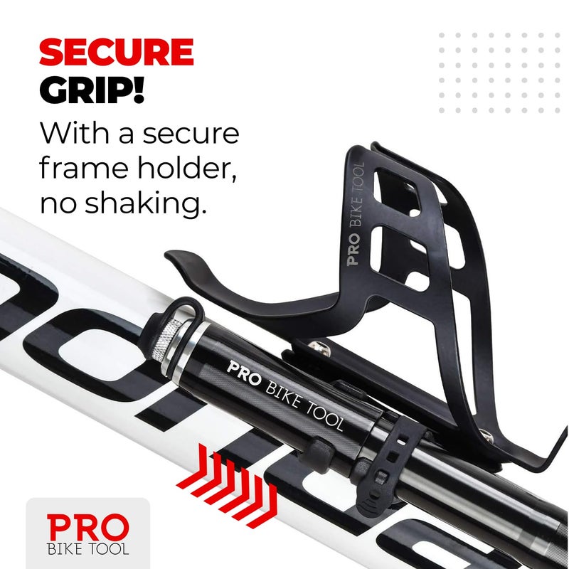 PRO BIKE TOOL Bike Pump with Gauge - Hand Pump for Accurate Bicycle Tire Inflation - Fits Presta and Schrader - High Pressure 100 PSI for Road, Mountain Bikes - Includes Mount Kit - 9"x3"x1", Black - Image 5