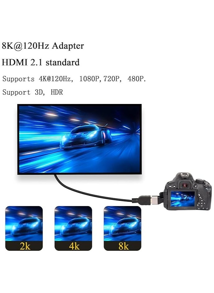 إيروريكس 2 حزمة من محول HDMI الصغير 8k إلى HDMI، Micro HDMI ذكر إلى HDMI A أنثى، محول Micro HDMI القياسي الإصدار 2.1، يدعم 8K@60 هرتز/4K@120 هرتز HDR ARC، متوافق مع الكاميرا، DSLR، الكمبيوتر اللوحي  - Image 2