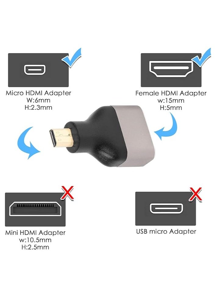 إيروريكس 2 حزمة من محول HDMI الصغير 8k إلى HDMI، Micro HDMI ذكر إلى HDMI A أنثى، محول Micro HDMI القياسي الإصدار 2.1، يدعم 8K@60 هرتز/4K@120 هرتز HDR ARC، متوافق مع الكاميرا، DSLR، الكمبيوتر اللوحي  - Image 3