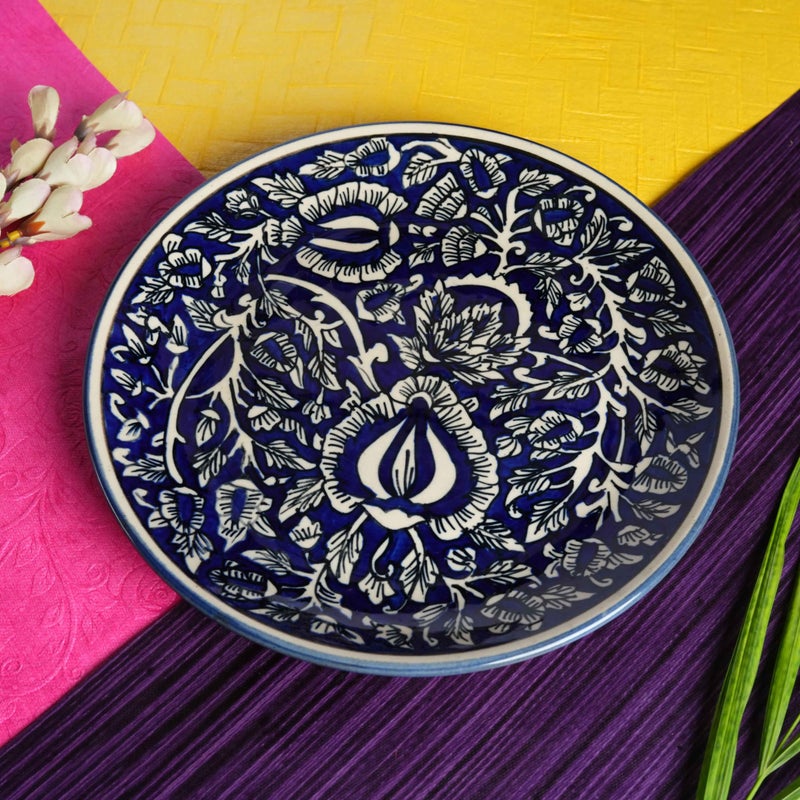 Caffeine Ceramic Handmade Stoneware Blue Mughal Quarter Plate 7”(Set of 1, Dishwasher & Microwave Safe) - Image 2